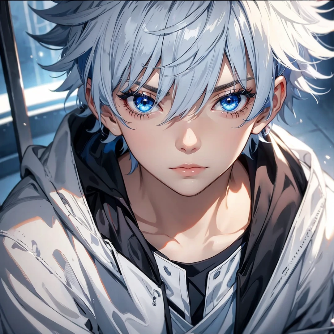 Blue eyes, a dark expression, with a medieval cloak 