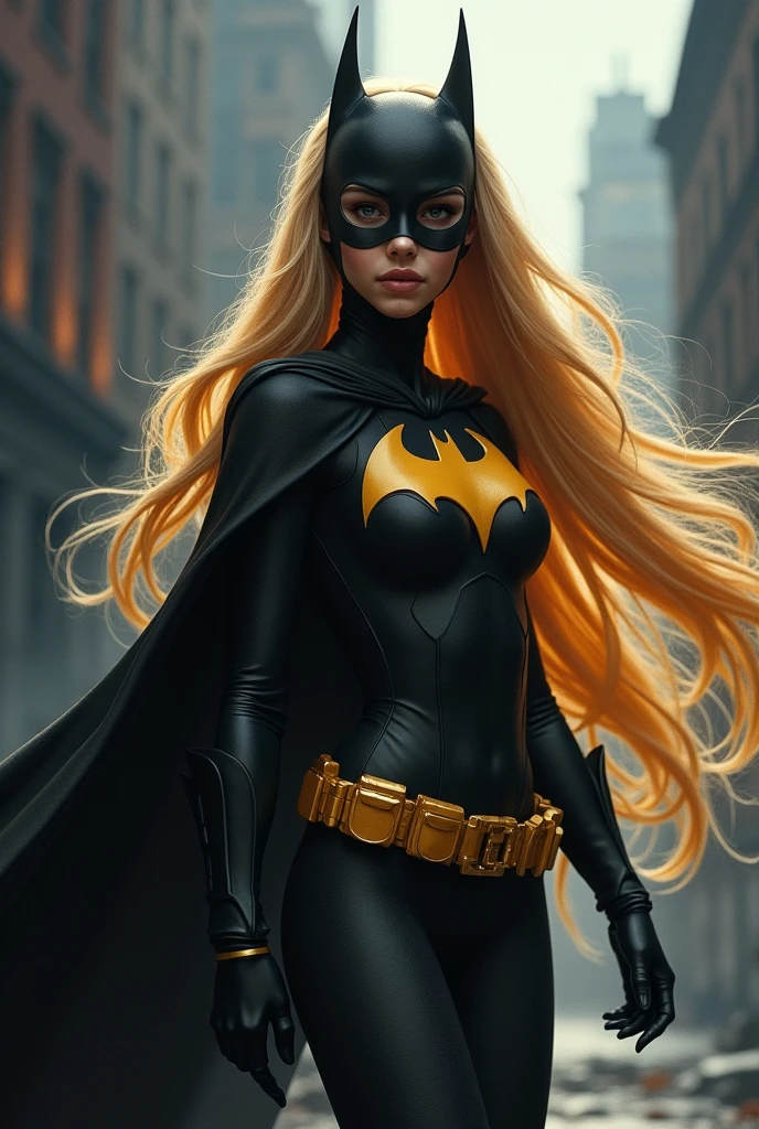 Rapunzel dressed as batgirl without a mask