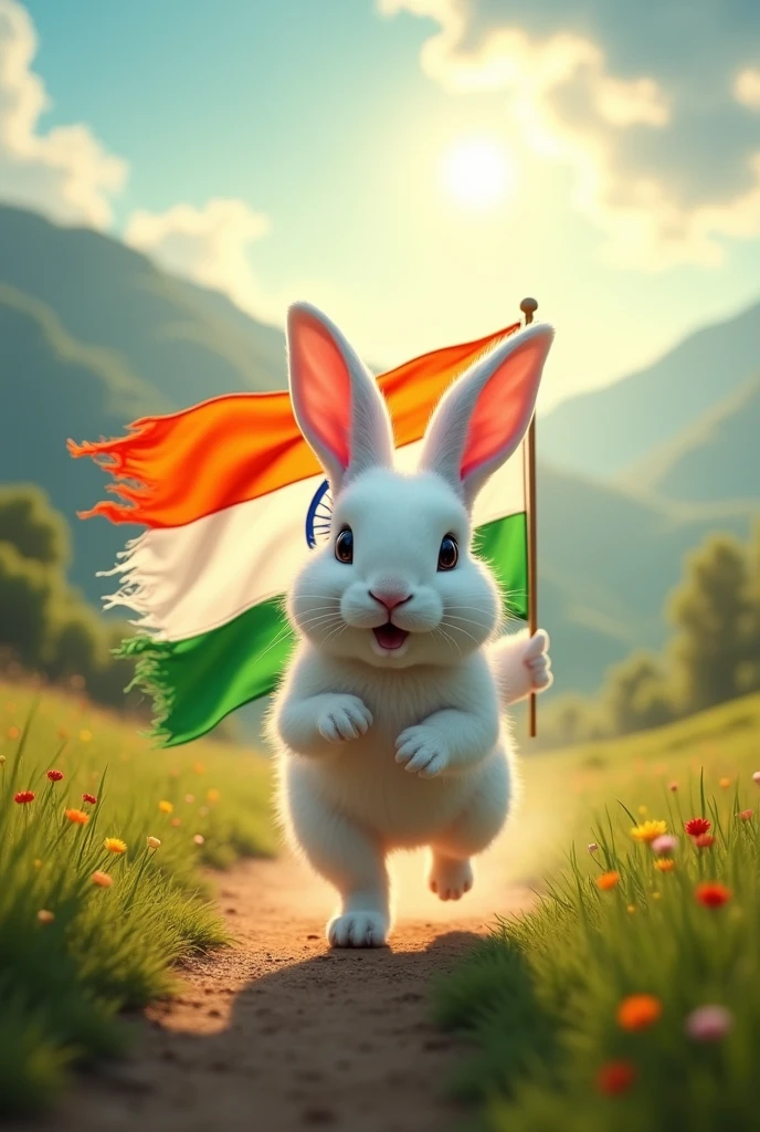 20 wite rabbit running indian flag