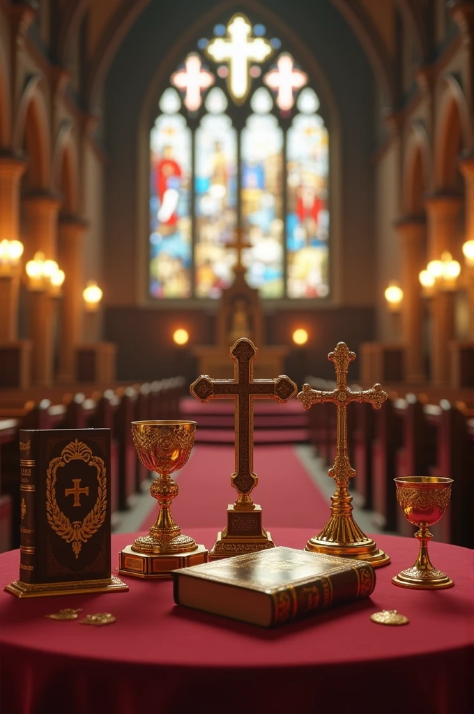 Eye-catching image with various Christian objects for the inauguration of a new evangelical church