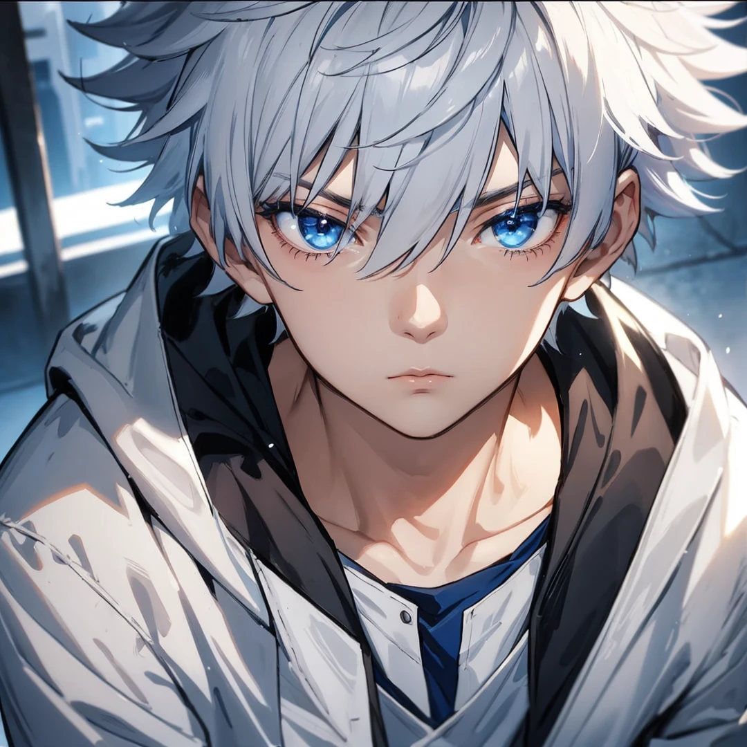 Man blue eyes somber expression with medieval cloak
