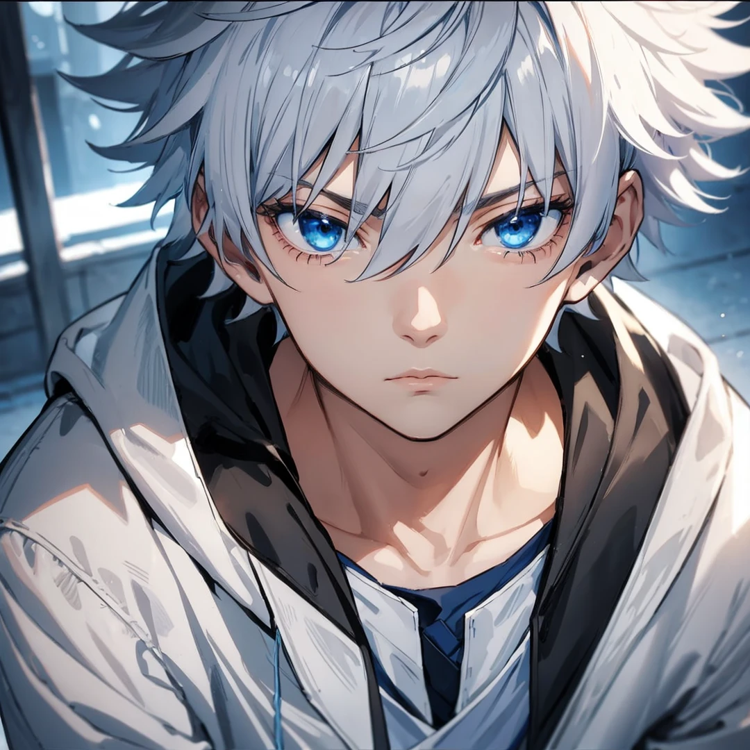 Man blue eyes somber expression with medieval cloak