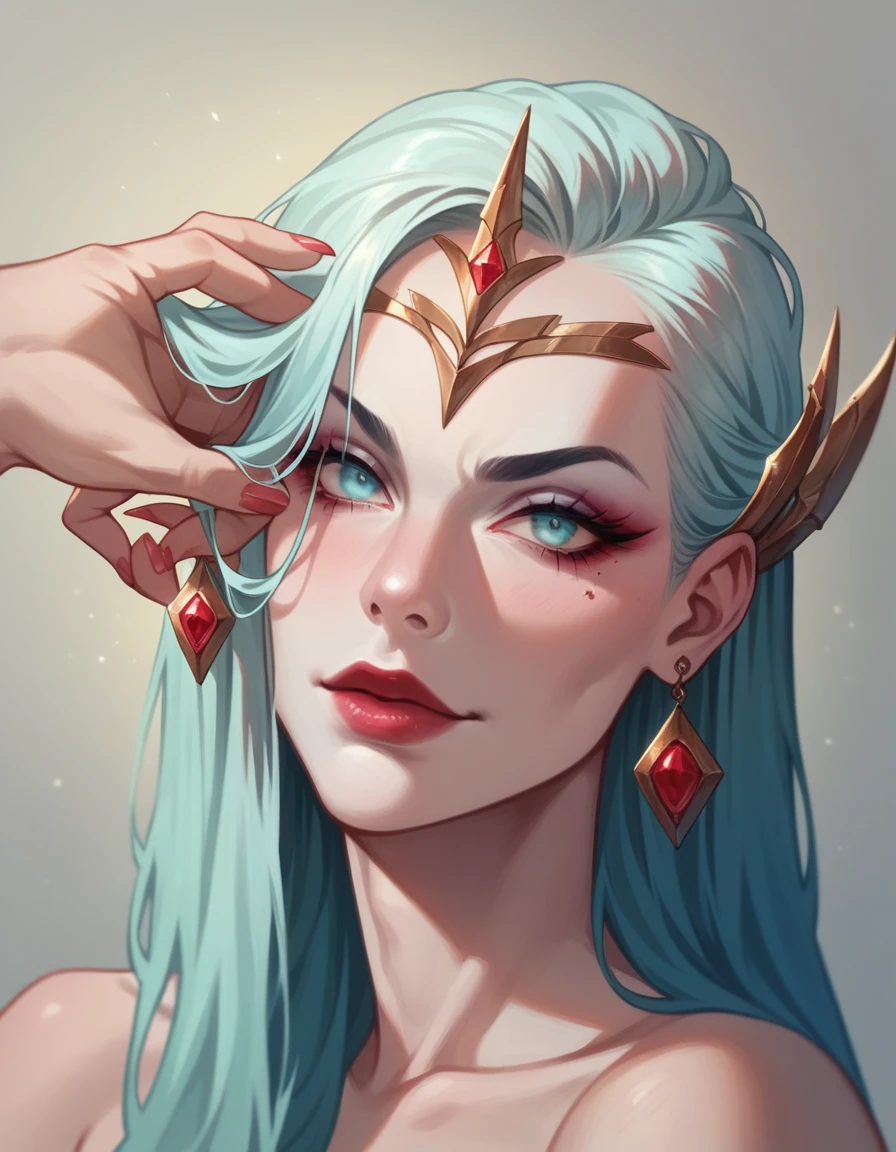 award winning pornography, 4k ultra realistic, goddess of seduction and lust with cyan color hair and eye, making love