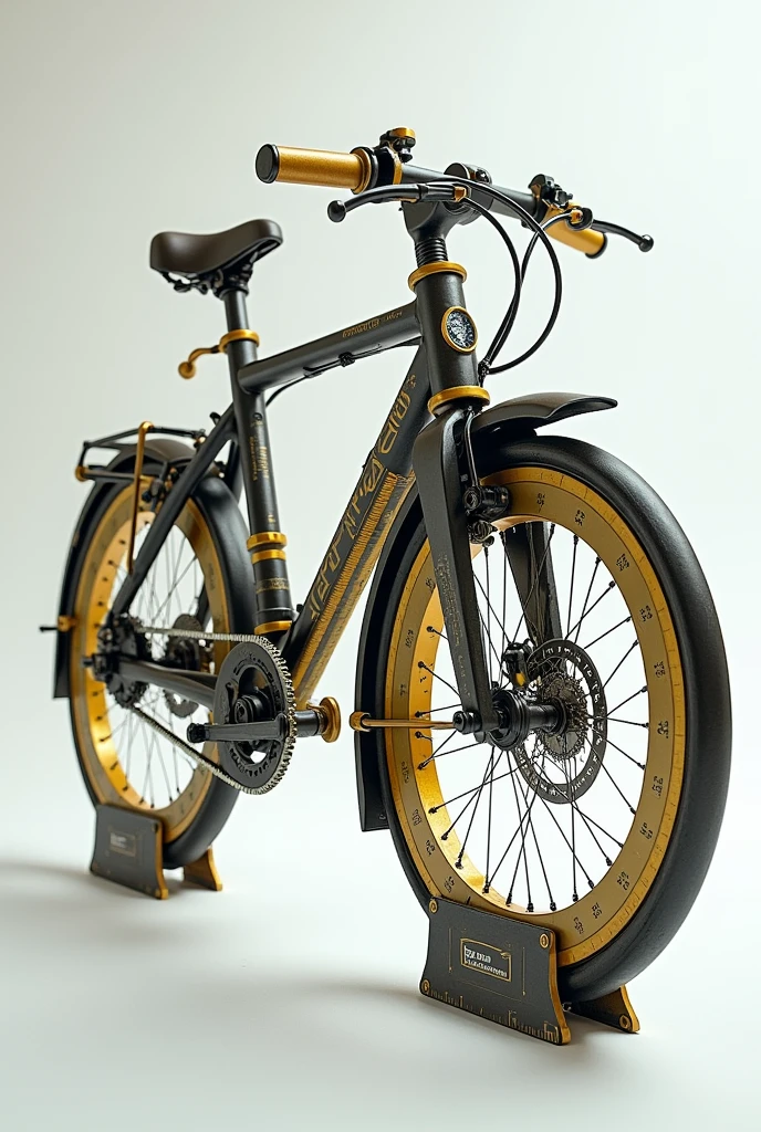 Image of a bicycle made with measuring instruments, calipers, manometer, tape measure, metrology ruler