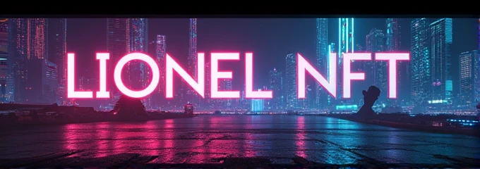 Written banner "Lionel NFT" with a cyberpunk style background