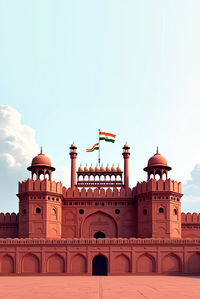 Indian red fort wide sky, background ready to celebrate independence day, white background 
