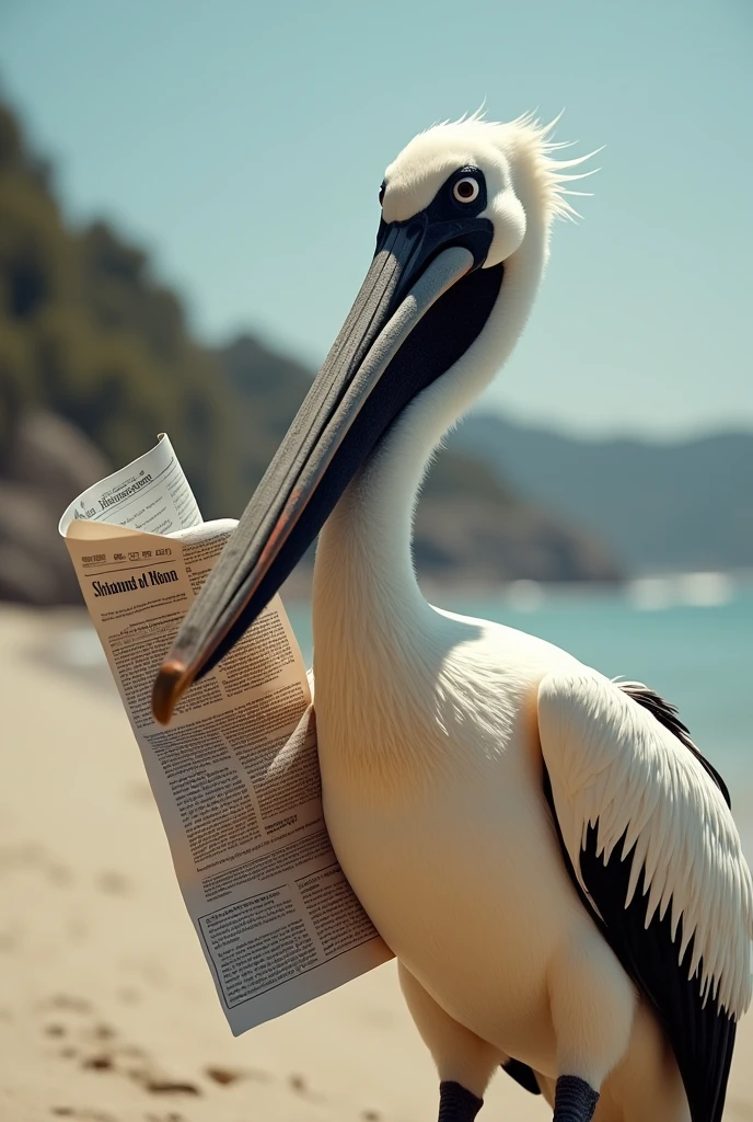 A pelican with a newspaper
A pelican with a newspaper
