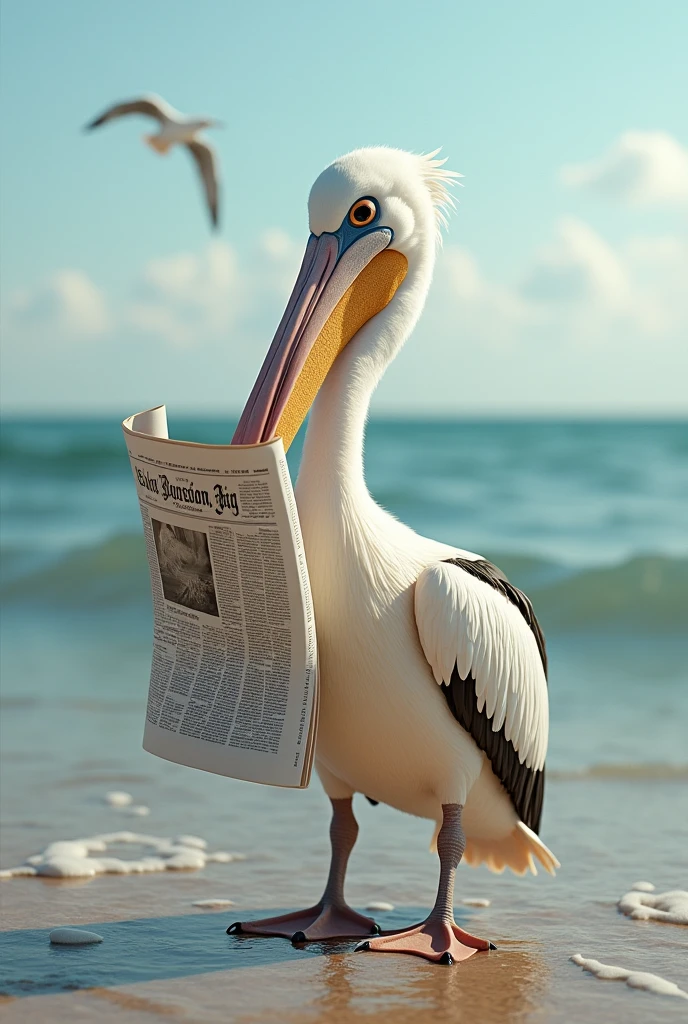 A pelican with a newspaper
A pelican with a newspaper
