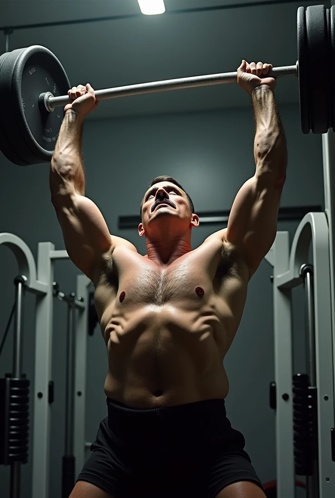 Hitler weight lifting in a gym