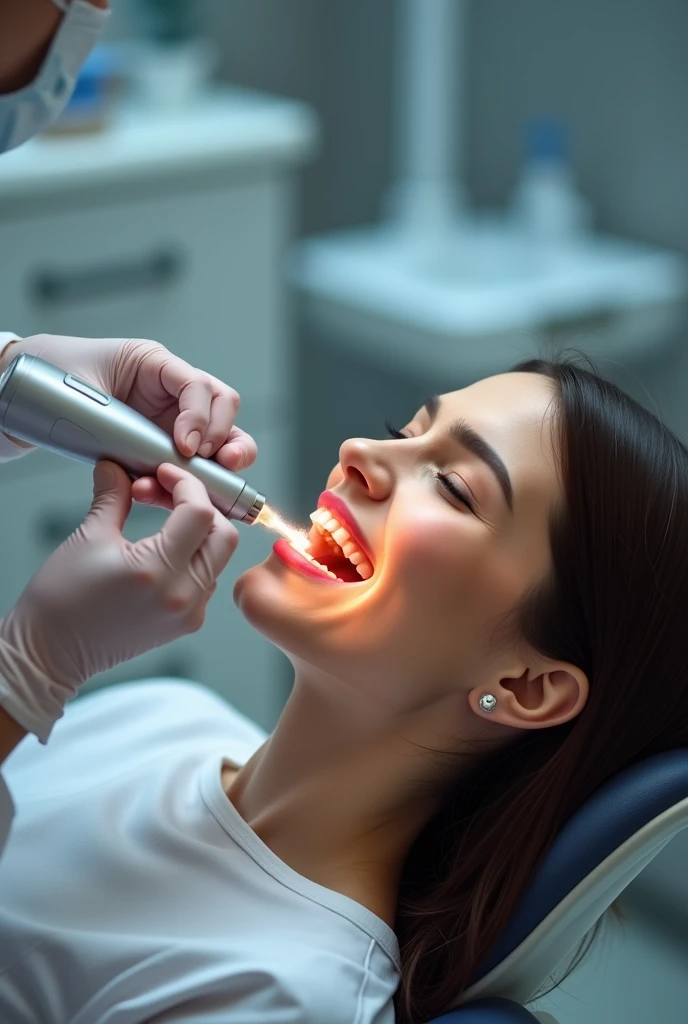 Vertical image of dental cleaning with ultrasound