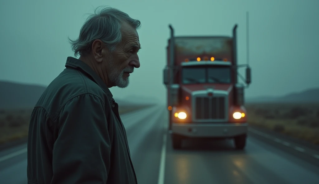 A truck driver was working when a very sinister old woman appeared on the road, all alone.