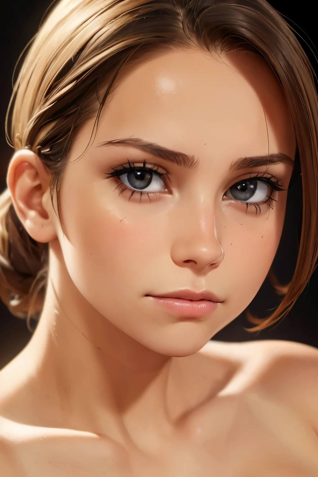 (masterpiece, Digital Art, Digital Illustration, 4K, 8K, Ultra-detailed, beautiful image, Sharp Image,, Raw photo, Perfect face, Perfect lines, Perfect eyes, Soft lighting), slim body, slender, shiny skin,  influencer, sidefellatio,  blush, xyzhelsie, red hair highlights, petite, bratty, instagram model, makeup, stylish. vampire