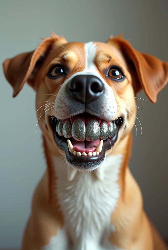 dog with metal dentures
