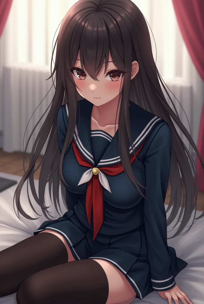 ( high quality, high resolution, complex and detailed depiction, masterpiece, Raw photo,POV, Angle from feet, Photorealistic 3DCG, perfect anatomy:1.2),( one woman, -yeld, Bn hair, long hair, twin tails, cute face, beautiful brown eyes, thin pubic hair,look pussy),( Blushing cheeks, embarrassed expression, open mouth, virgin, ),( high school girl uniform , miniskirt, no panties, bare feet),( sleep on the bed, open your legs, lift up skirt )