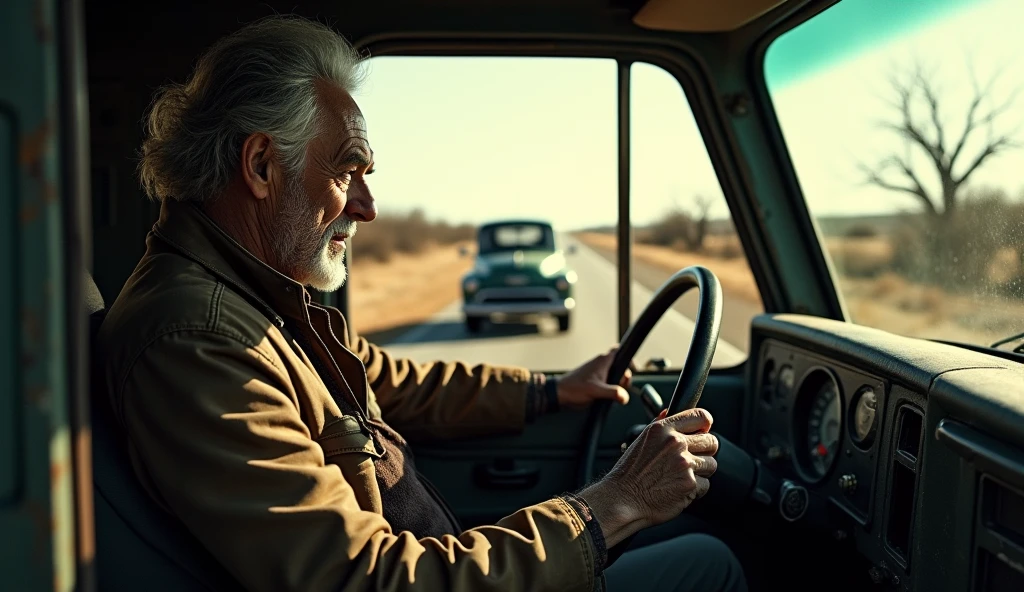 A truck driver and a sinister old woman on the road 