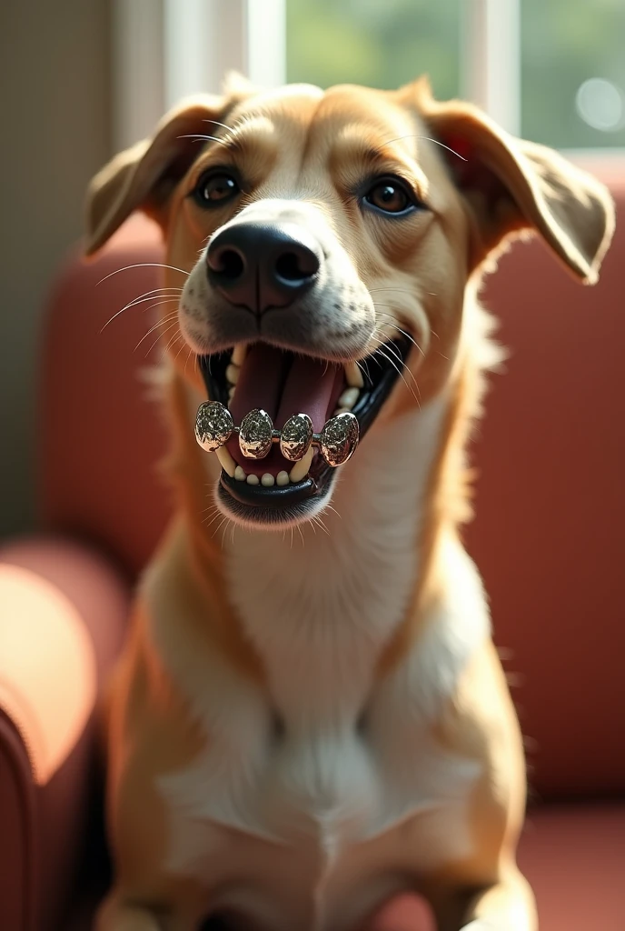 dog with metal dentures