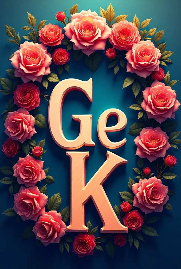Drawing with words "G e K" wrapped in a rose crown in 2D with vibrant colors