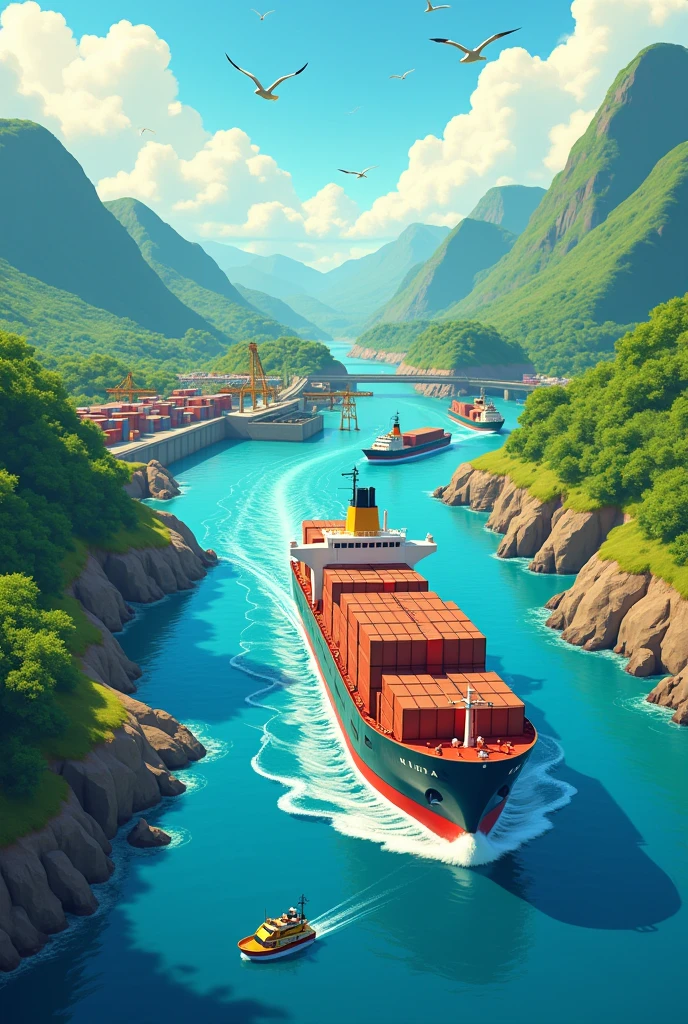 Animated cartoon of the Panama Canal