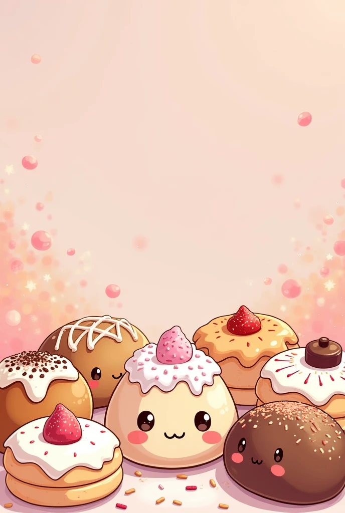 The image shows kawaii baked goods in the kawaii art style.