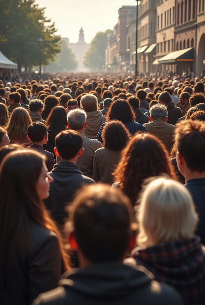 Best quality, masterpiece, ultra high res, (photorealistic:1.4), raw photo, a man walk in the city between a lot of people, (people are focused on their phones only), cinematic view