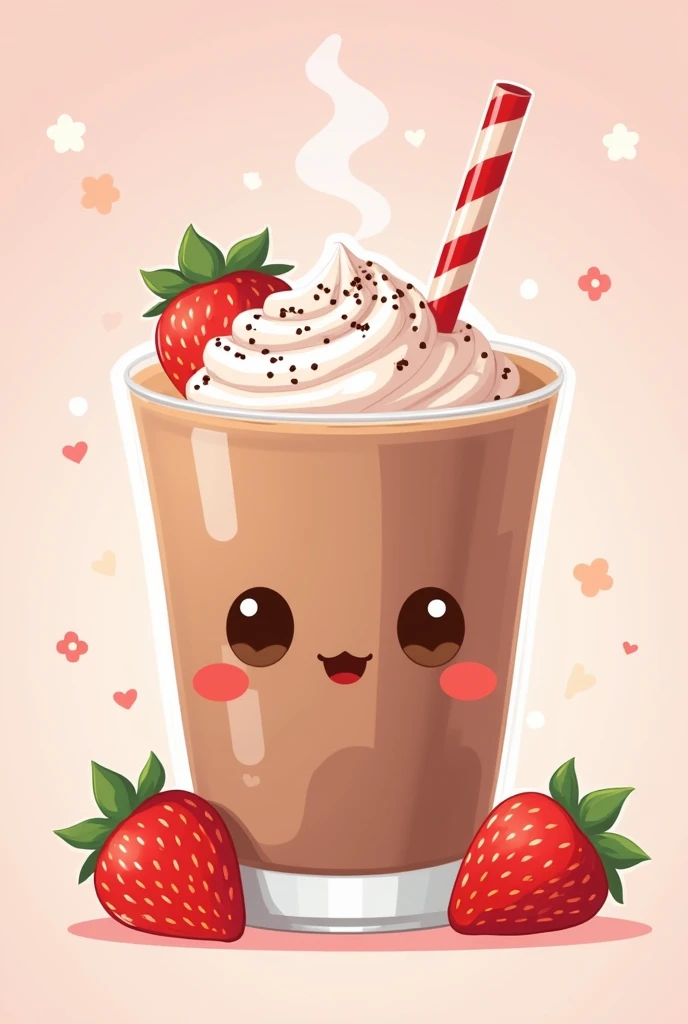 Draw me a picture of a strawberry mocha in an aesthetic kawaii art style