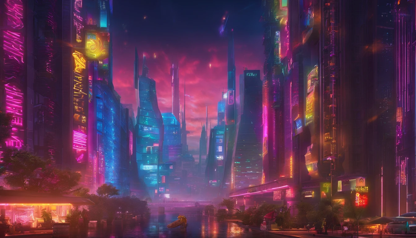 Veliky Ustyug city, cyberpunk, future, view from afar, trees in the background, mountain, 84k, hyper detail, soft lighting, summer, day, cgi, professional photo, high quality, hyperrealism, realistic, depth of field, clarity, beautiful view, digital art, hard focus, intricate details, vibrant details