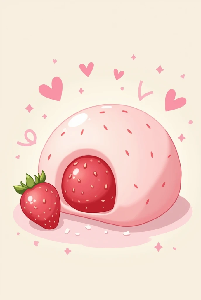 Draw me a picture of a strawberry mochi in an aesthetic kawaii art style