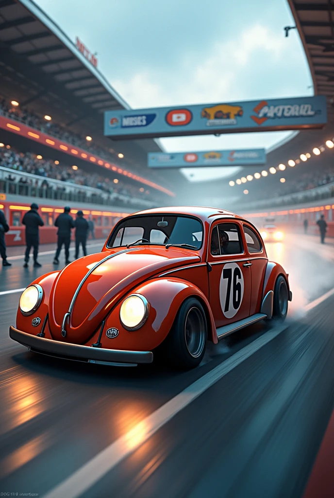a beetle, with the number 76 on the door
in a racetrack
youtube banner
format 2.048 x 1.152 pixels