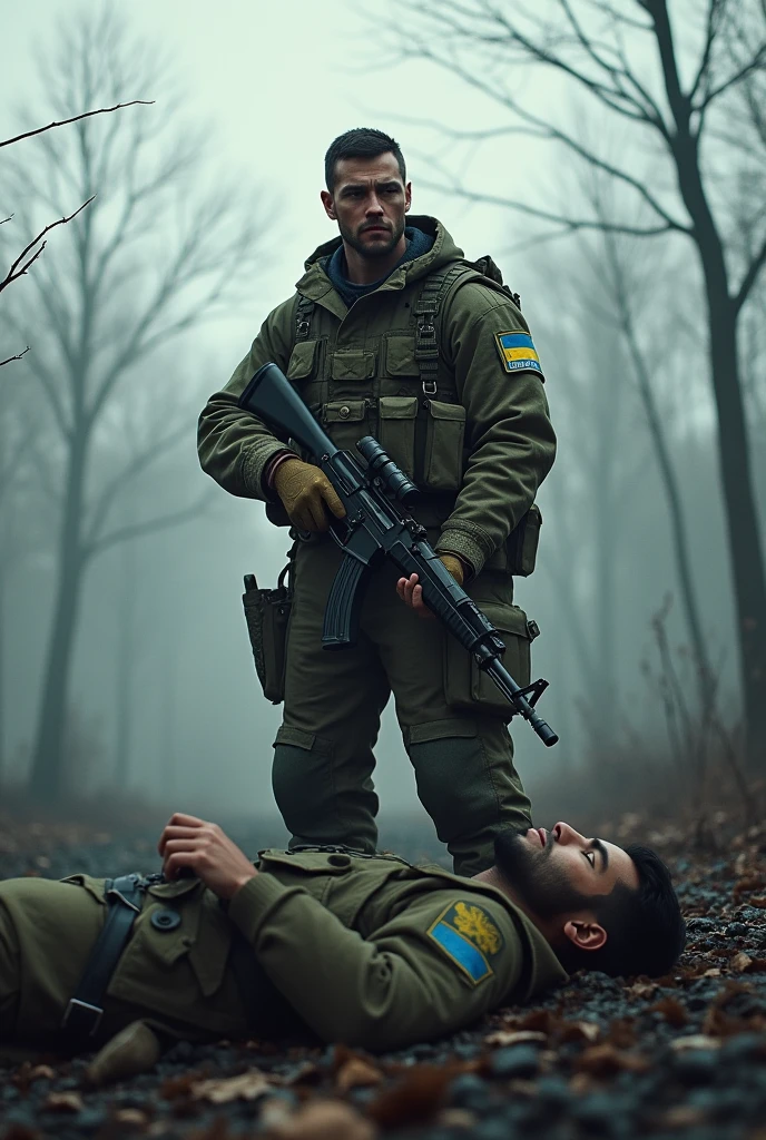 strong, powerful, brave soldier, with ak-47. died. 41 motorized rifle brigade of Ukraine