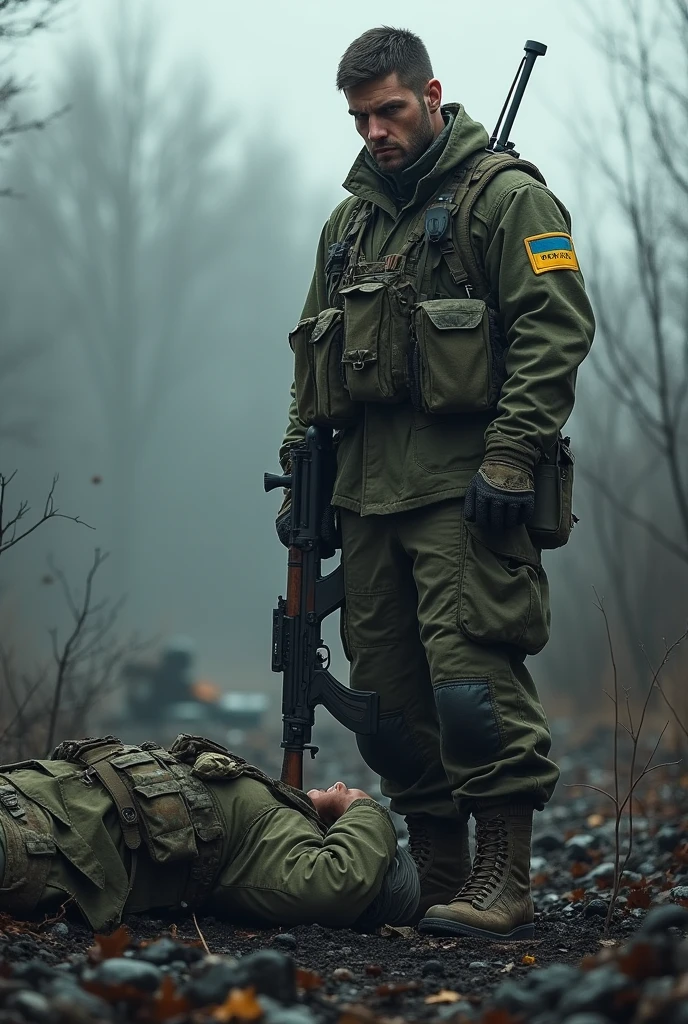 strong, powerful, brave soldier, with ak-47. died. 41 motorized rifle brigade of Ukraine 