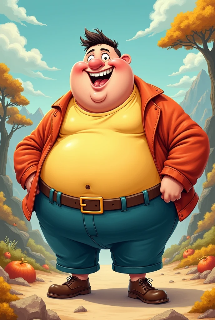 Cartoon man is full round