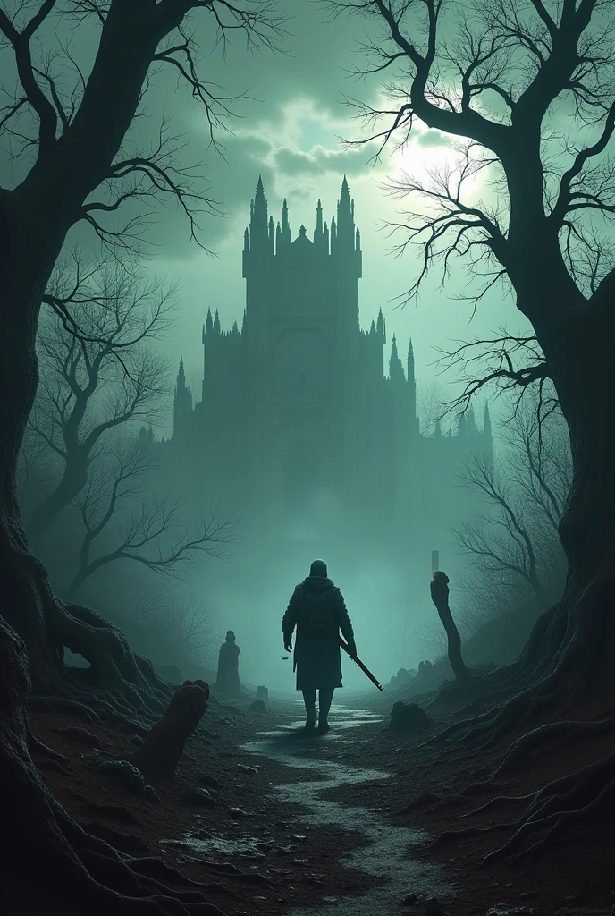 Generate an image in a horror setting, written ''Danzera FPS'' very large