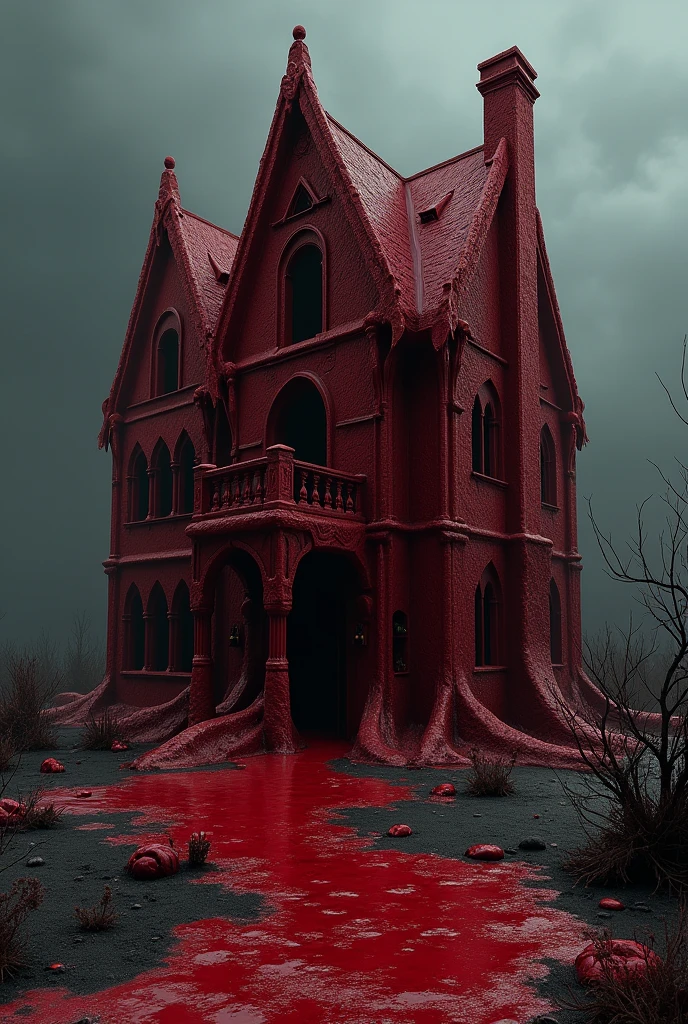 house formed with drops of blood,that conveys the concept of death
