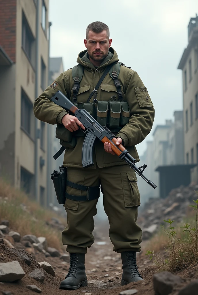 strong, powerful, brave soldier, with ak-47. 41 motorized rifle brigade of Ukraine