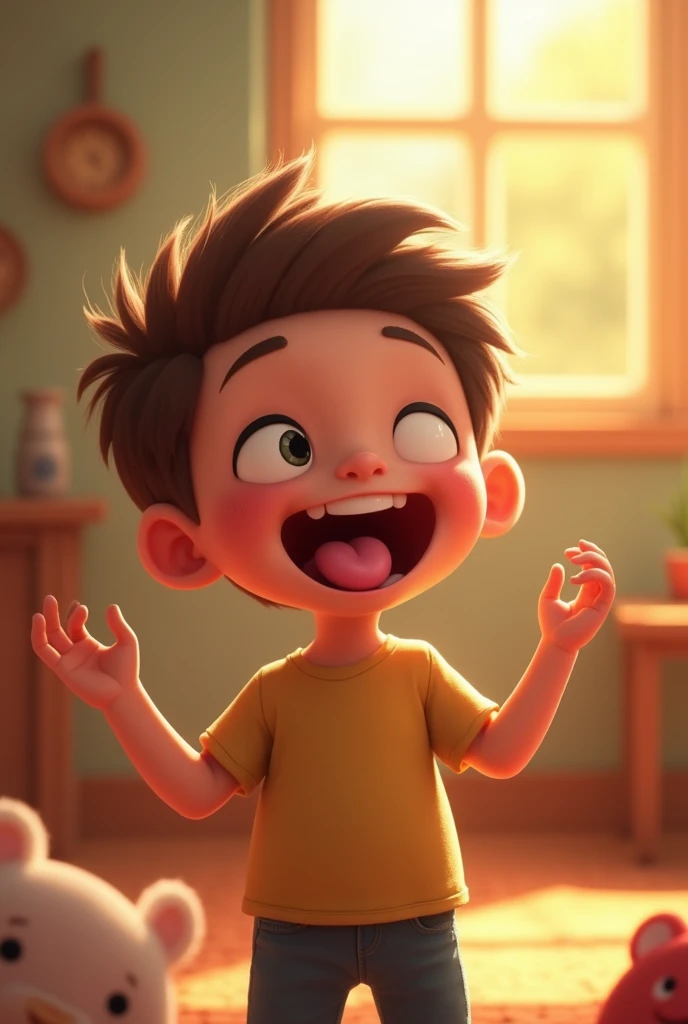 a child singing with their tongue showing