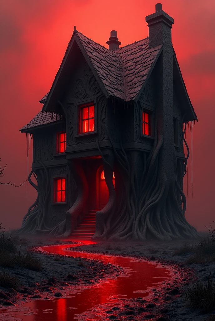 house formed with drops of blood,that conveys the concept of death