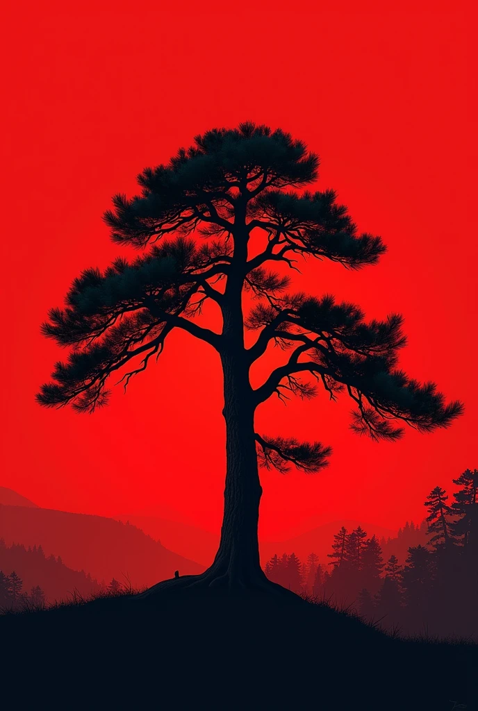 Black pine on a red background
