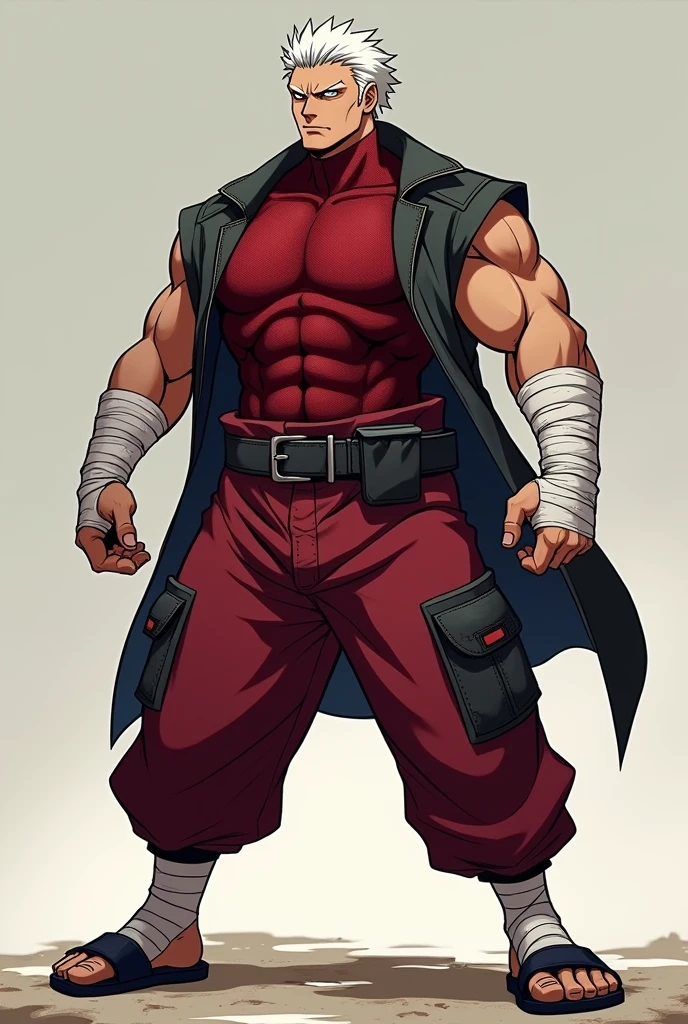best quality, alone, mature male focus, meet, Khroxas, White jacket, short sleeves, hose, black robe, hood, black gloves, (extremely muscular)), (, muscular legs , muscular arms, Muscular upper body, muscular abdominal muscles , muscular shoulders,)