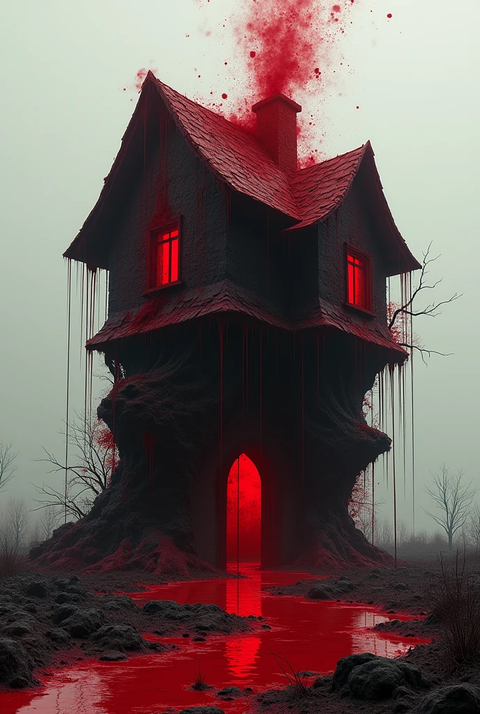 house formed with drops of blood,that conveys the concept of death