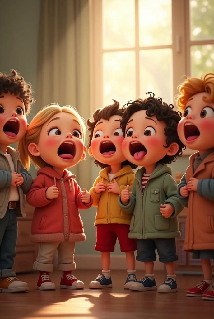  Children singing with their tongues showing