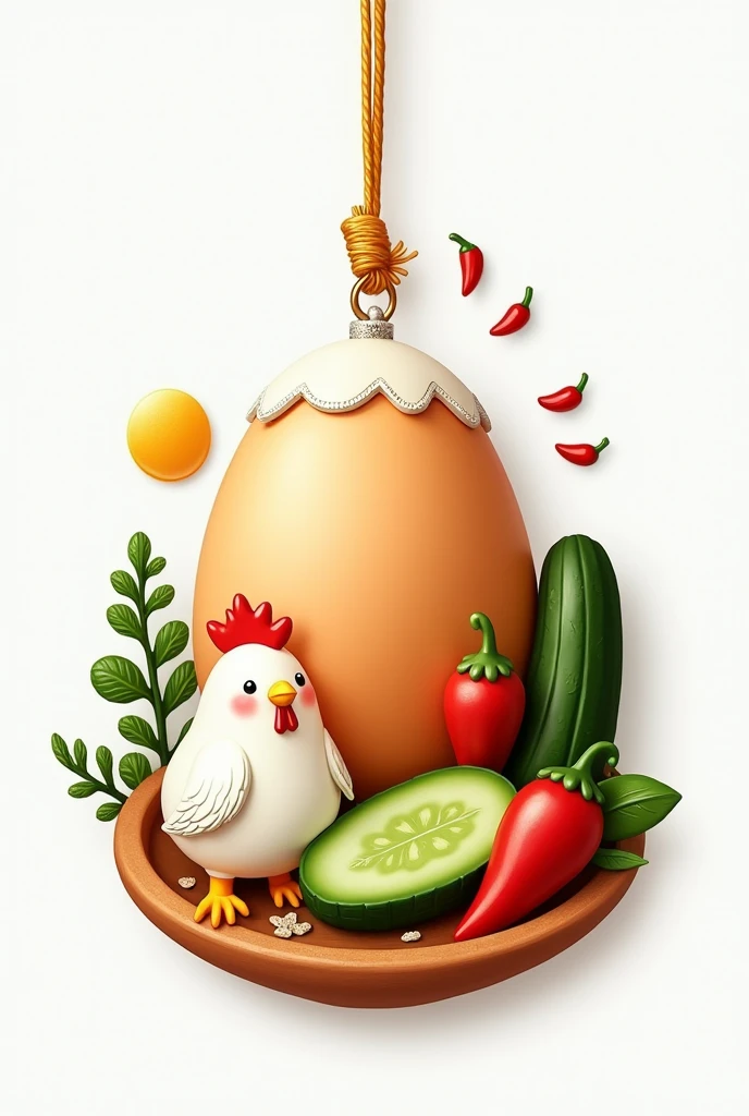 egg picture ornament, chicken, cucumber, and cute chili peppers with white background