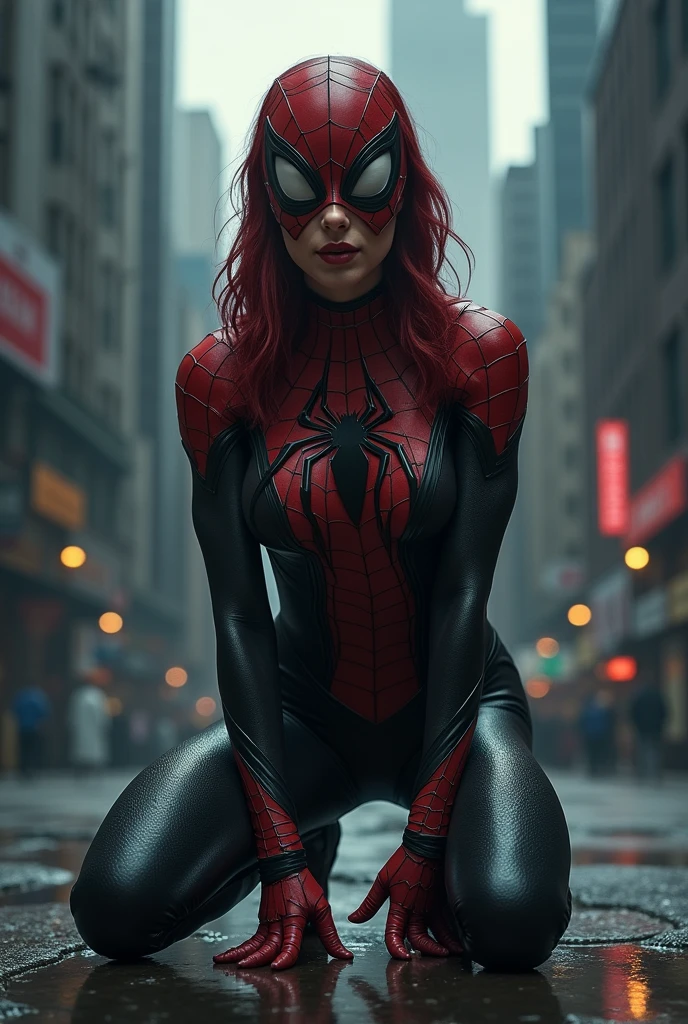 Spider girl, on her kness, strong spider girl, more stronger