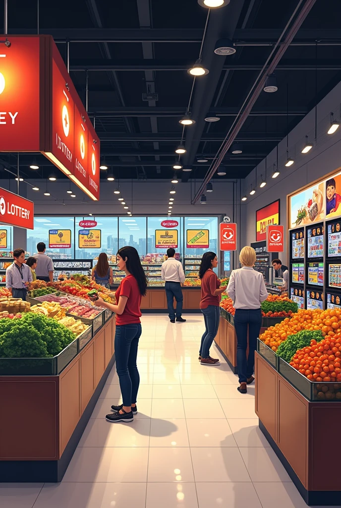 Design a 4x4 store with grocery sales, lottery ticket sales and have slot machines