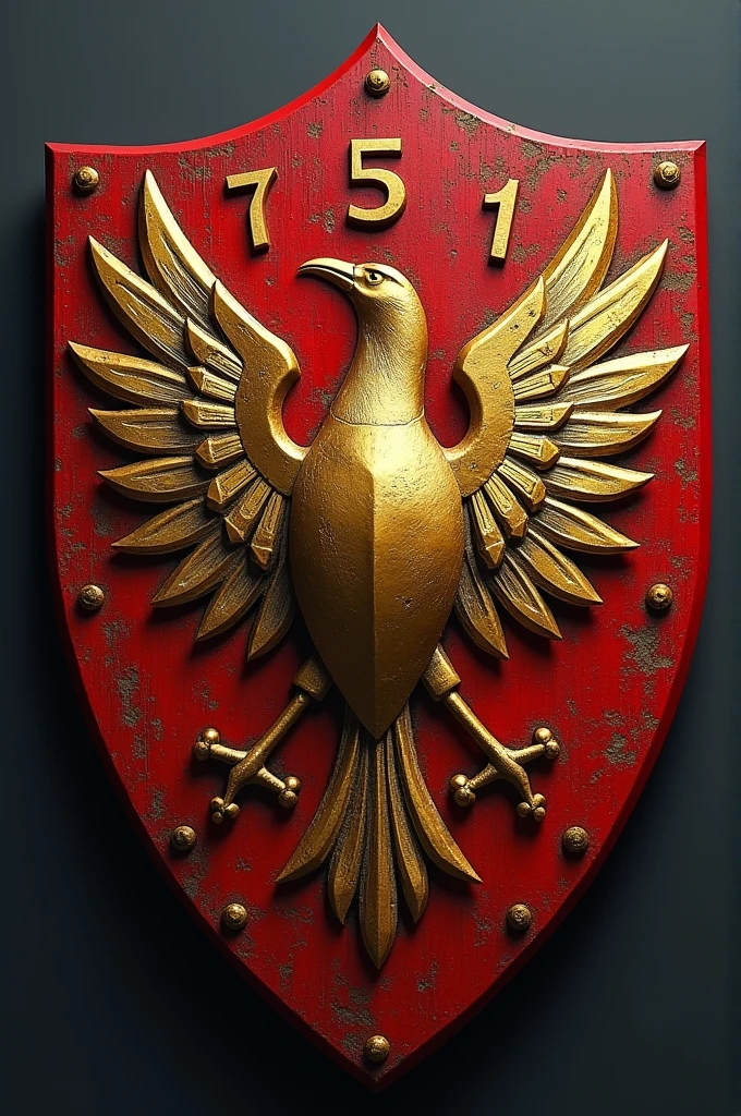 A shield for a 75th anniversary camp of Group 24 with a theme of the 75-year Hunger Games vassalage with the mockingjay

