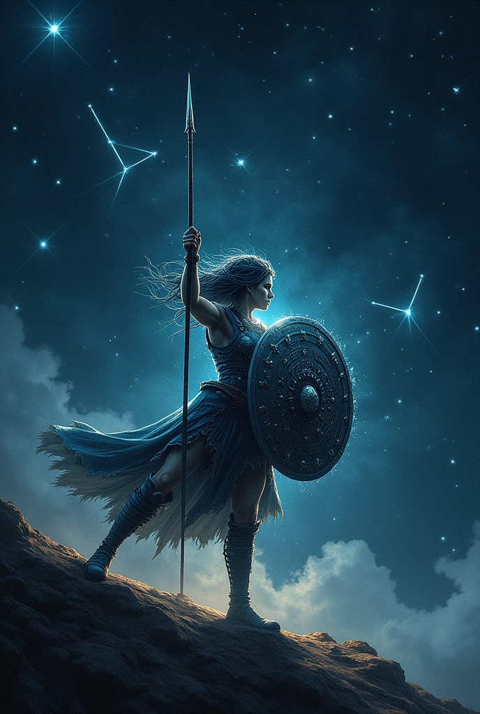 A constellation that looks like a woman wielding a spear and shield in battle