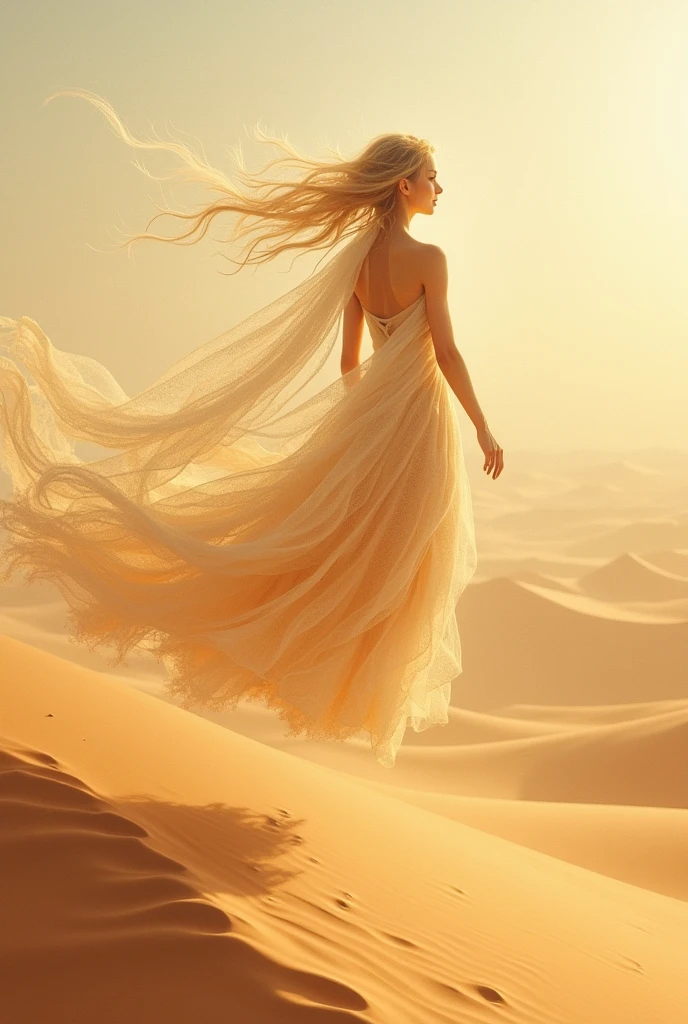 7. Desert spirits, ethereal silhouettes formed of sand and dust, floating above the dunes.