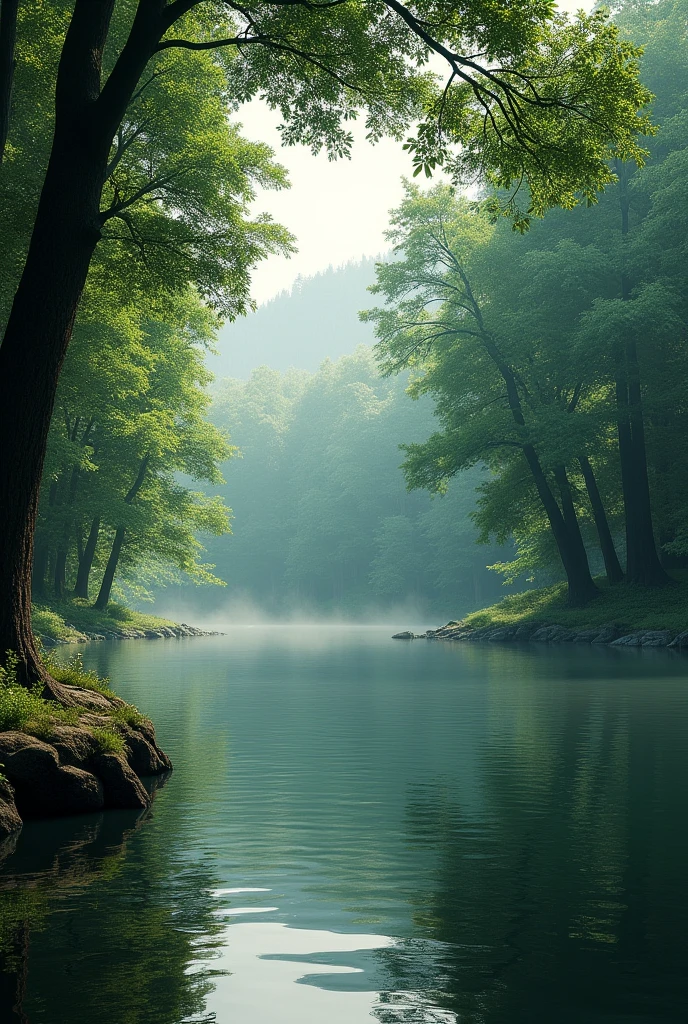 Close the lake from the back and add more trees.