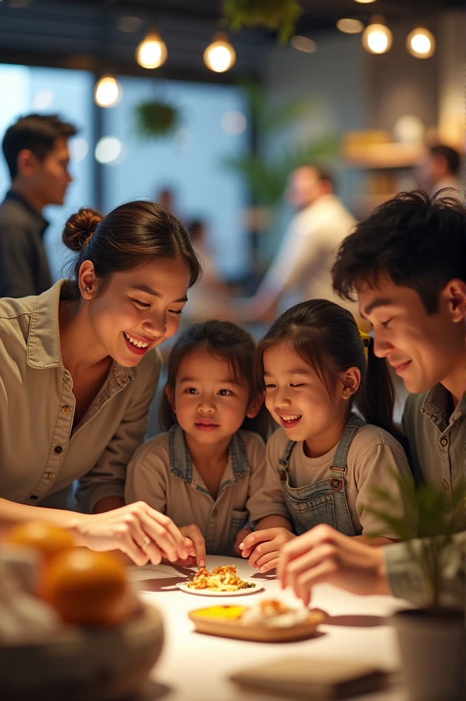 A family buying a promotion