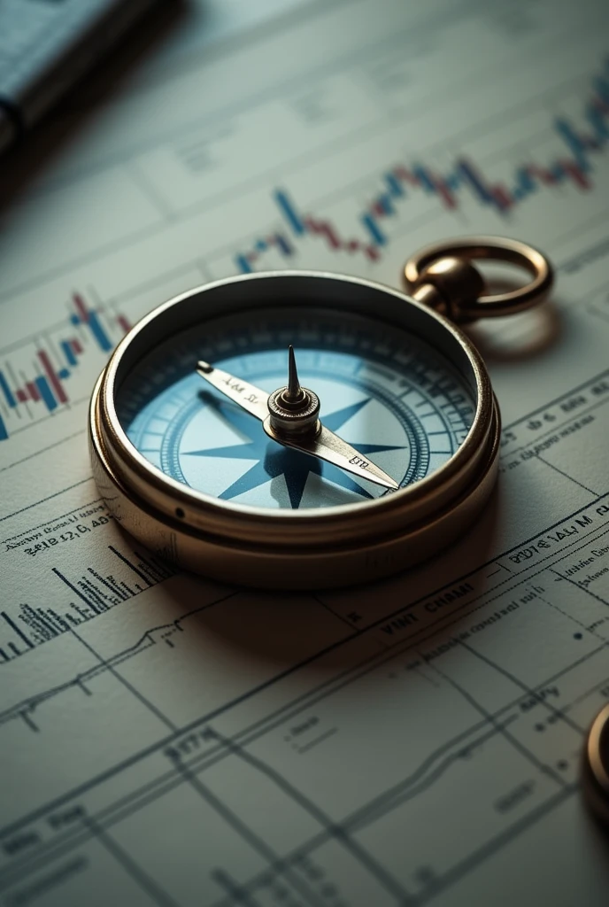 A compass on top of a financial chart, symbolizing the need for clear direction during the crisis.