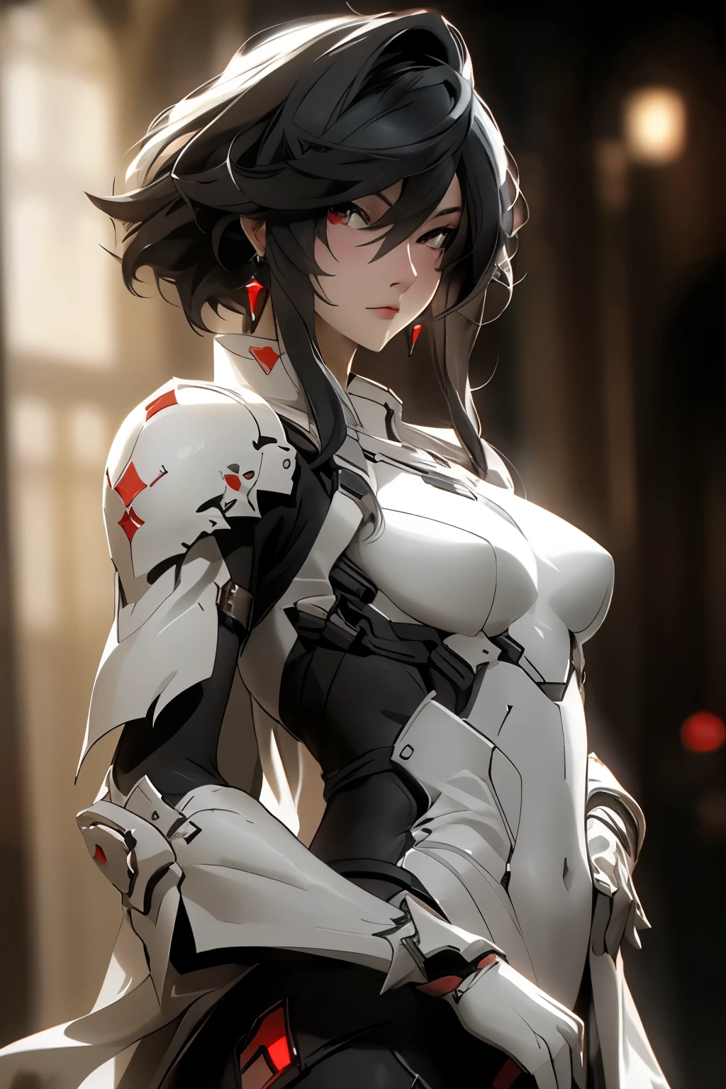 albino woman (16 yrs old de idade) , vampires, freckles (fair and white skin:1.7)、 (((urban samurai))), (long white hair with red highlights)、(black and gold futuristic jacket and shorts:1.0)、(White smoke)、(two swordedium breasts)、bared shoulders, Double eyelids, (grey-eyed)、parted lips,standing alone,(neckleace)、Delicado e sexly(clavicle:1.3), (shining skin:0.8),(tabletop:1.4),(best qualityer:1.4),bright red lips, perfect abs, humida(full of sweat)、low angles, (from the angle below), highly detailed skin, skin pore,(Fund estilo Katsushika Hokusai), pose de atitude, hair with a modern and futuristic cut, urban game poster art, dramatic camera angles, graffiti art elements in the background, design mixing contemporary and retro by Shepard Fairey, (((cowboy shot))), (((best qualityer: 1.4))), (Unbeatable masterpiece), (hiper HD),(CG 8k hyper-realistic), Kizi, (((standing alone))), pirralha violent, (((16 yrs old))), sexly, pose de atitude, work of art, (((manga style))), bounty hunter, violent, Manic, slenderbody, thin but strong, perfectbody, roupa moderna, advanced technology, (( cowboy shot )). intricate visual